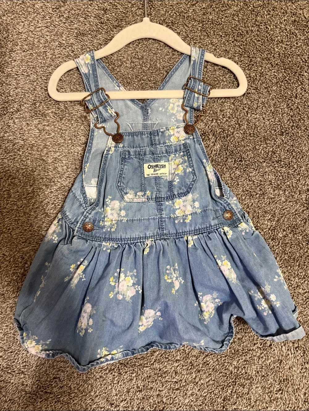 OshKosh B'gosh Light Blue Floral Denim Overall Skirt